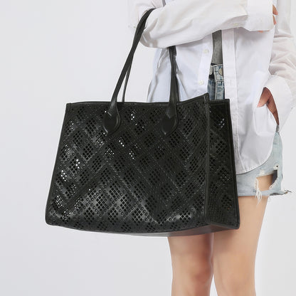 Geometric Cutout Oversized Faux Leather Tote
