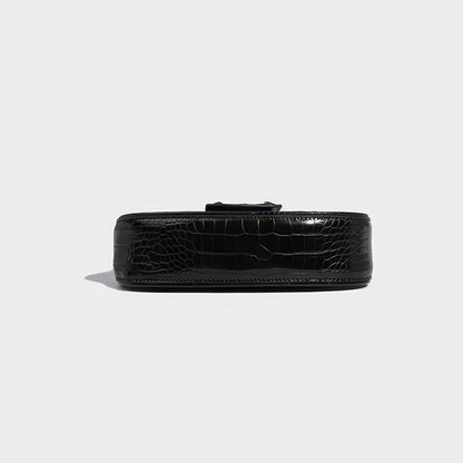 Heart Buckle Croc-Embossed Shoulder Bag