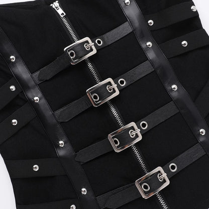 Buckle Strap Zip Corset Top