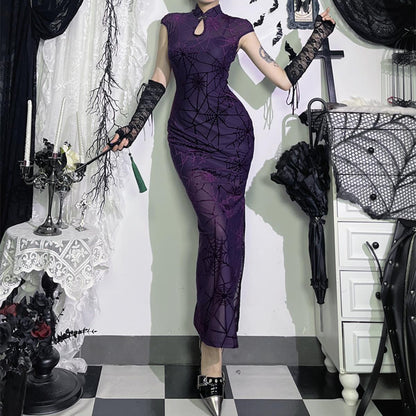 Spiderweb Mesh Cheongsam Dress