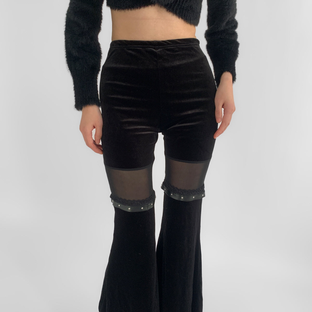 Black Sheer Panel Flare Pants