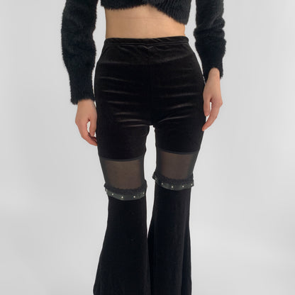 Black Sheer Panel Flare Pants