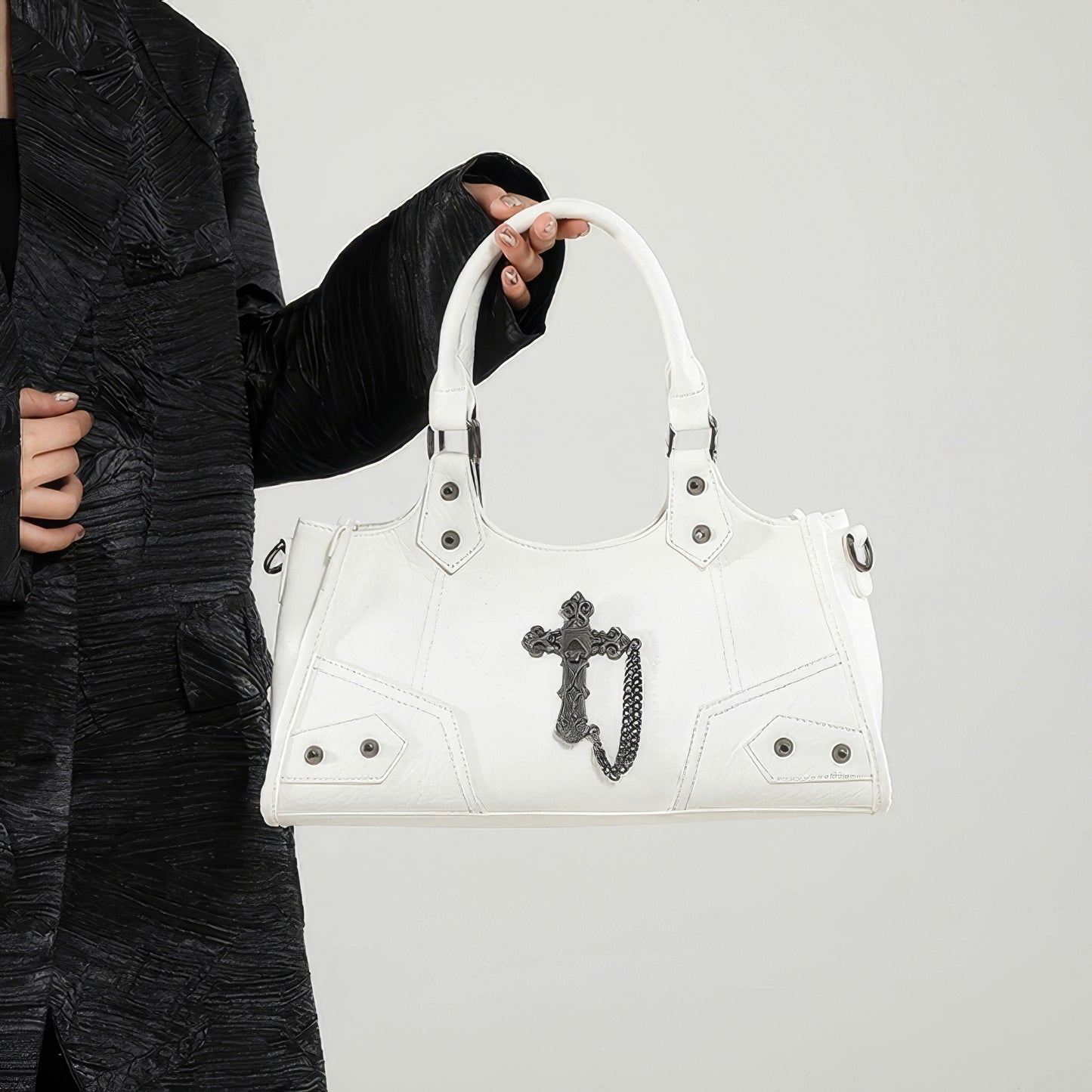 Black Cross Chain Faux Leather Handbag