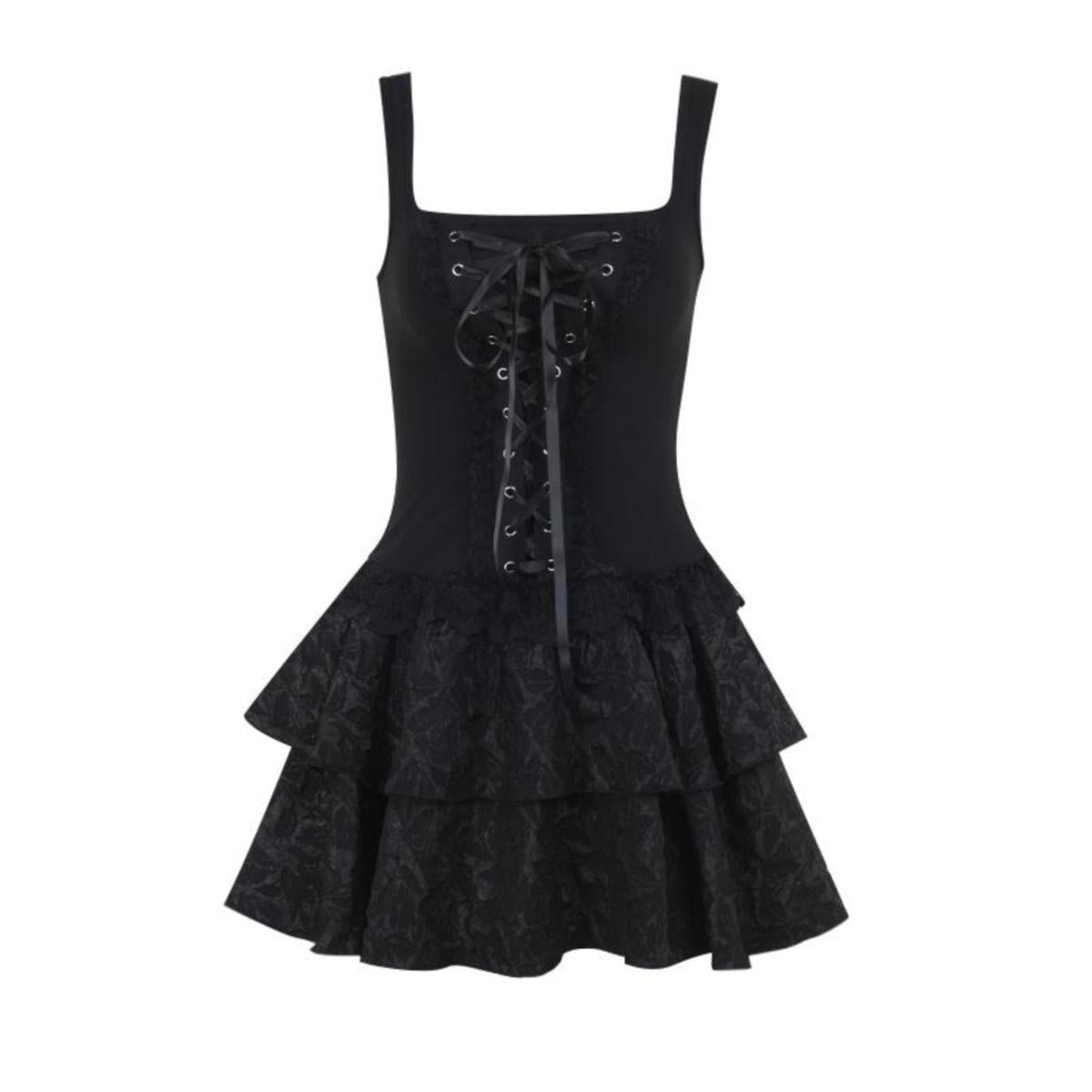 Lace-Up Ruffled Mini Dress