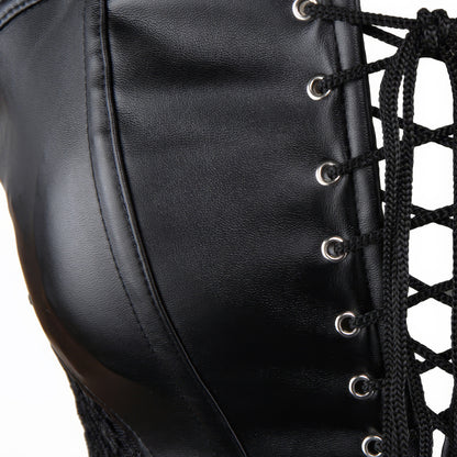 Lace Panel Faux Leather Corset Dress
