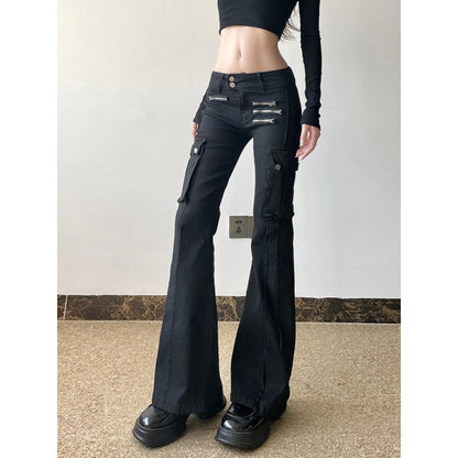Zip Detail Flared Cargo Pants