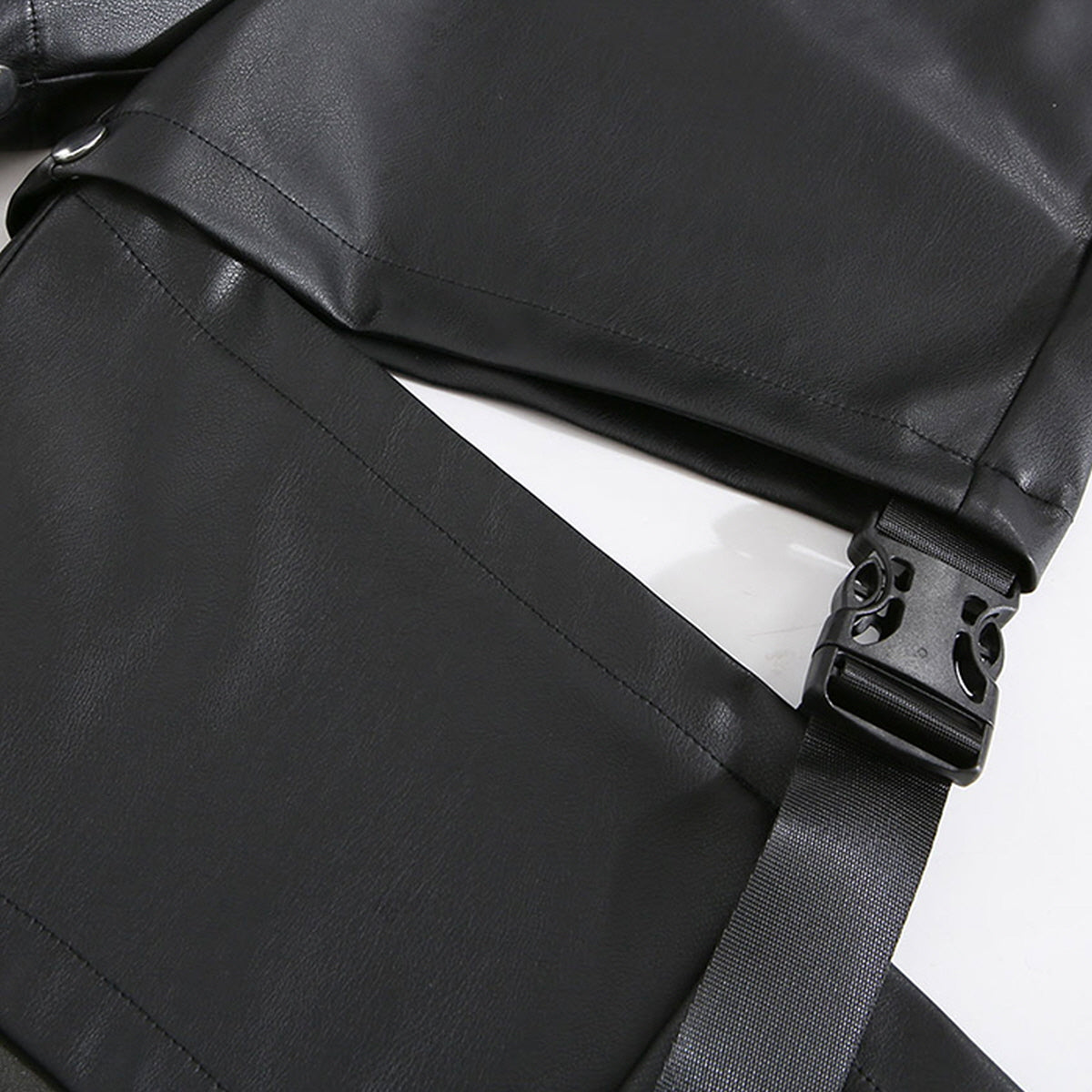 Strap Detail Cut-Out Faux Leather Pants