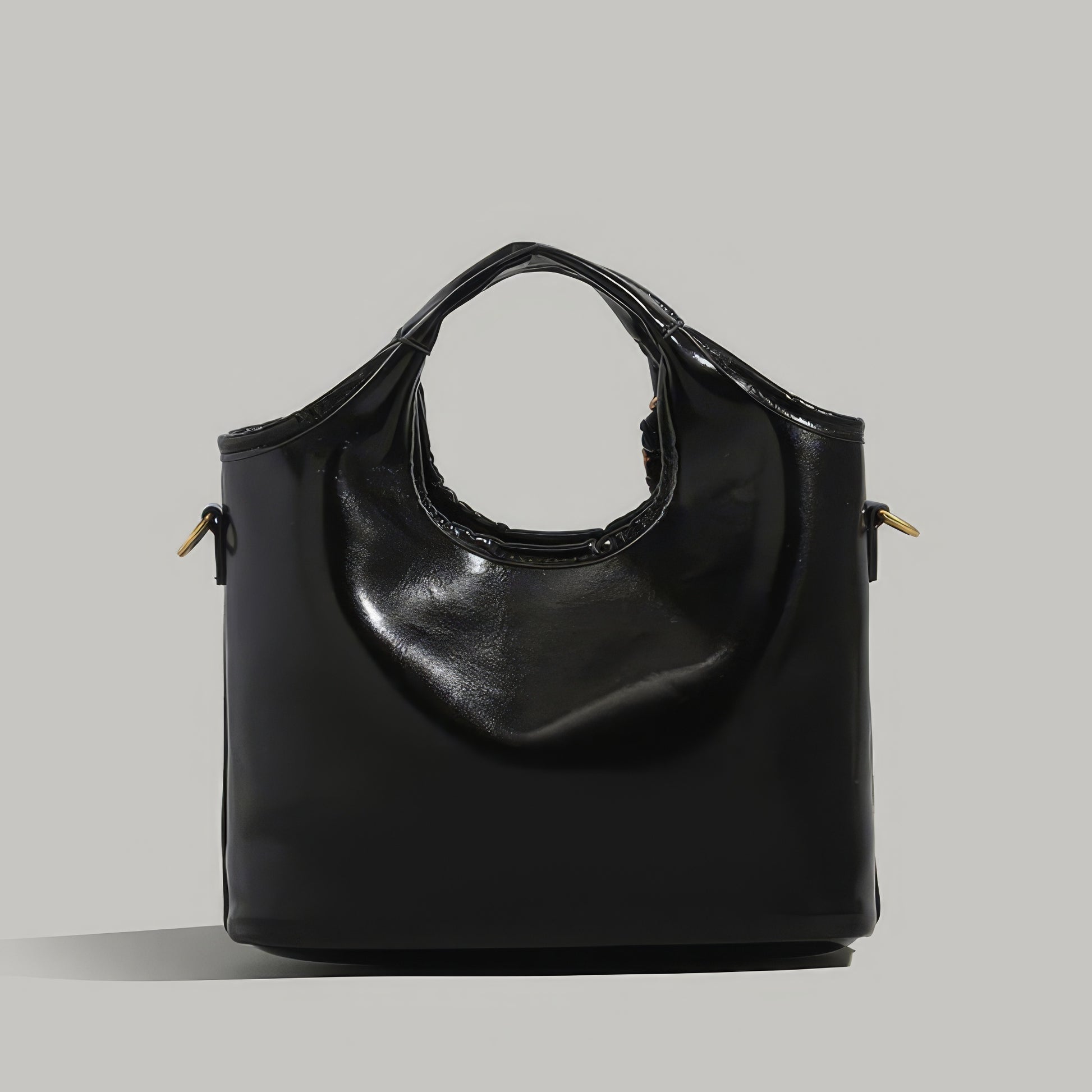 Glossy Round Handle Patent Tote Bag