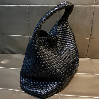 Woven Faux Leather Slouchy Hobo Bag