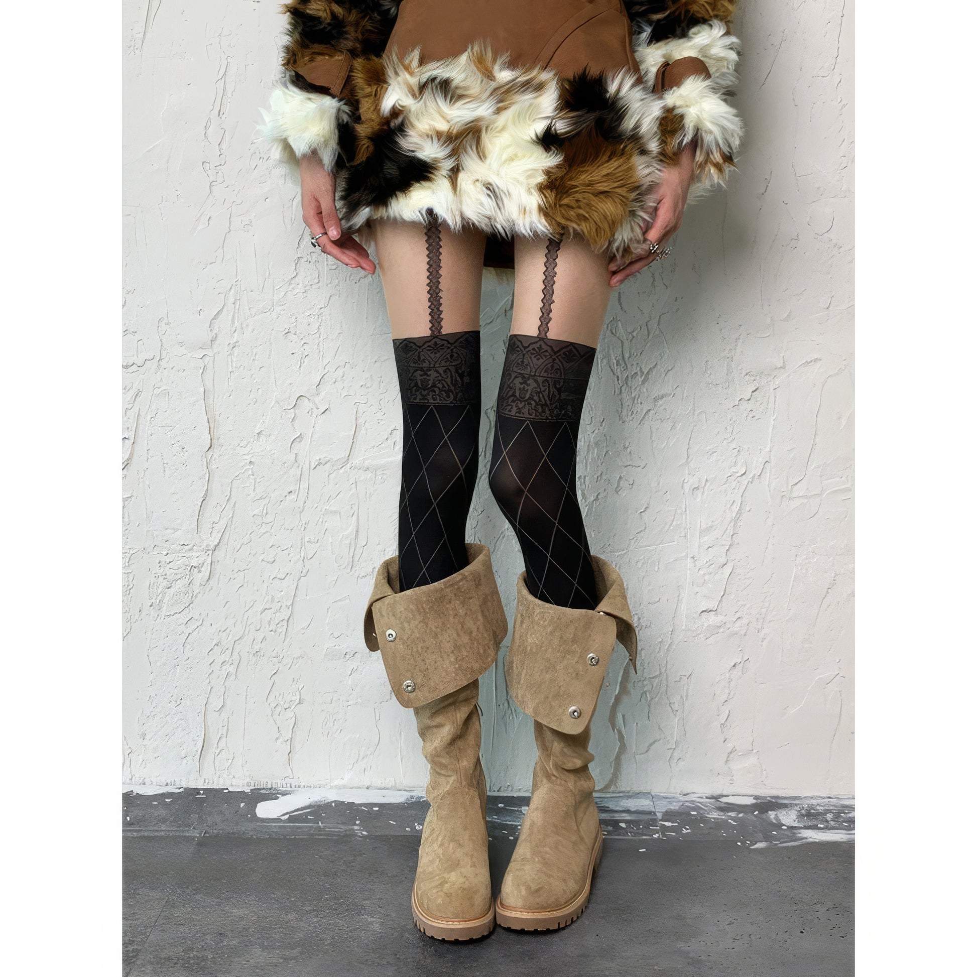 Vintage Lace Pattern Garter Tights