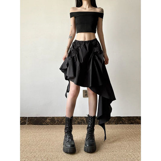 Ruffled Asymmetrical High-Low Skirt