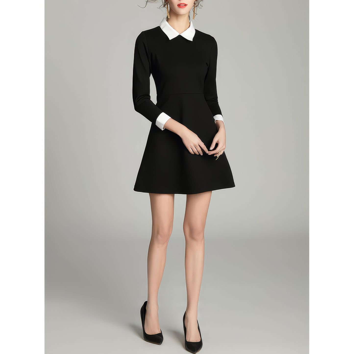 Contrast Collar Cuff Mini Dress