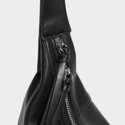 Curved Faux Leather Crescent Shoulder Bag