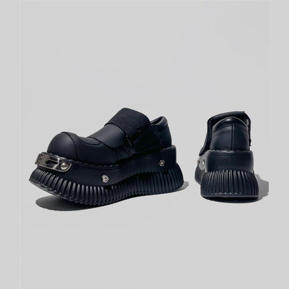 Black Metal-Accent Platform Velcro Shoes