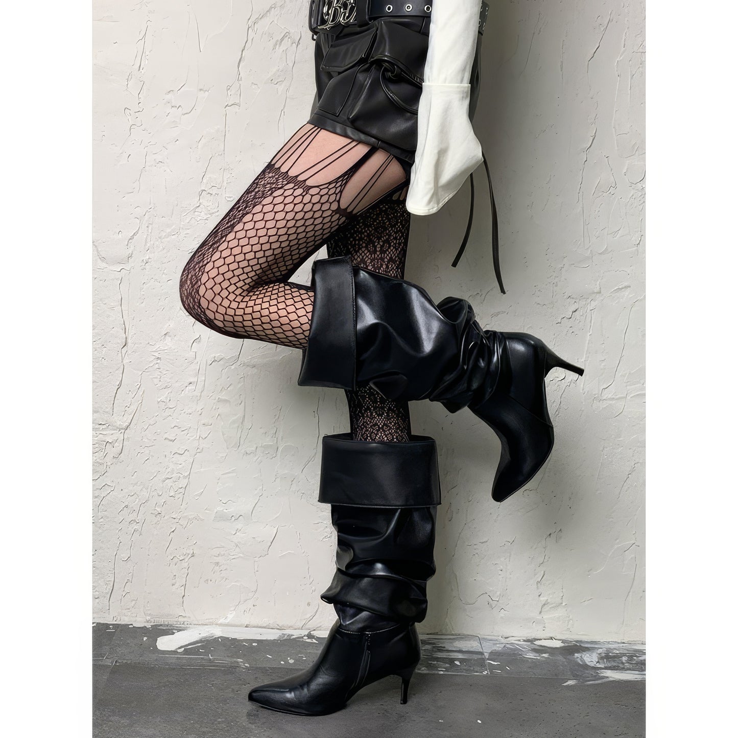 Striped Lace Mixed Mesh Tights