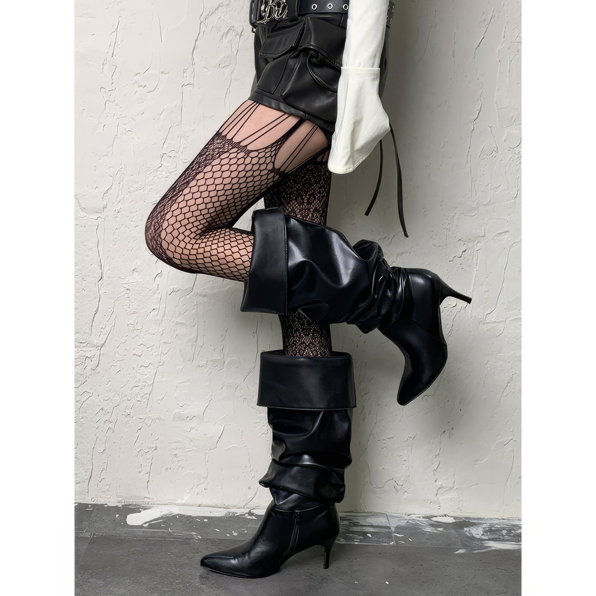 Striped Lace Mixed Mesh Tights