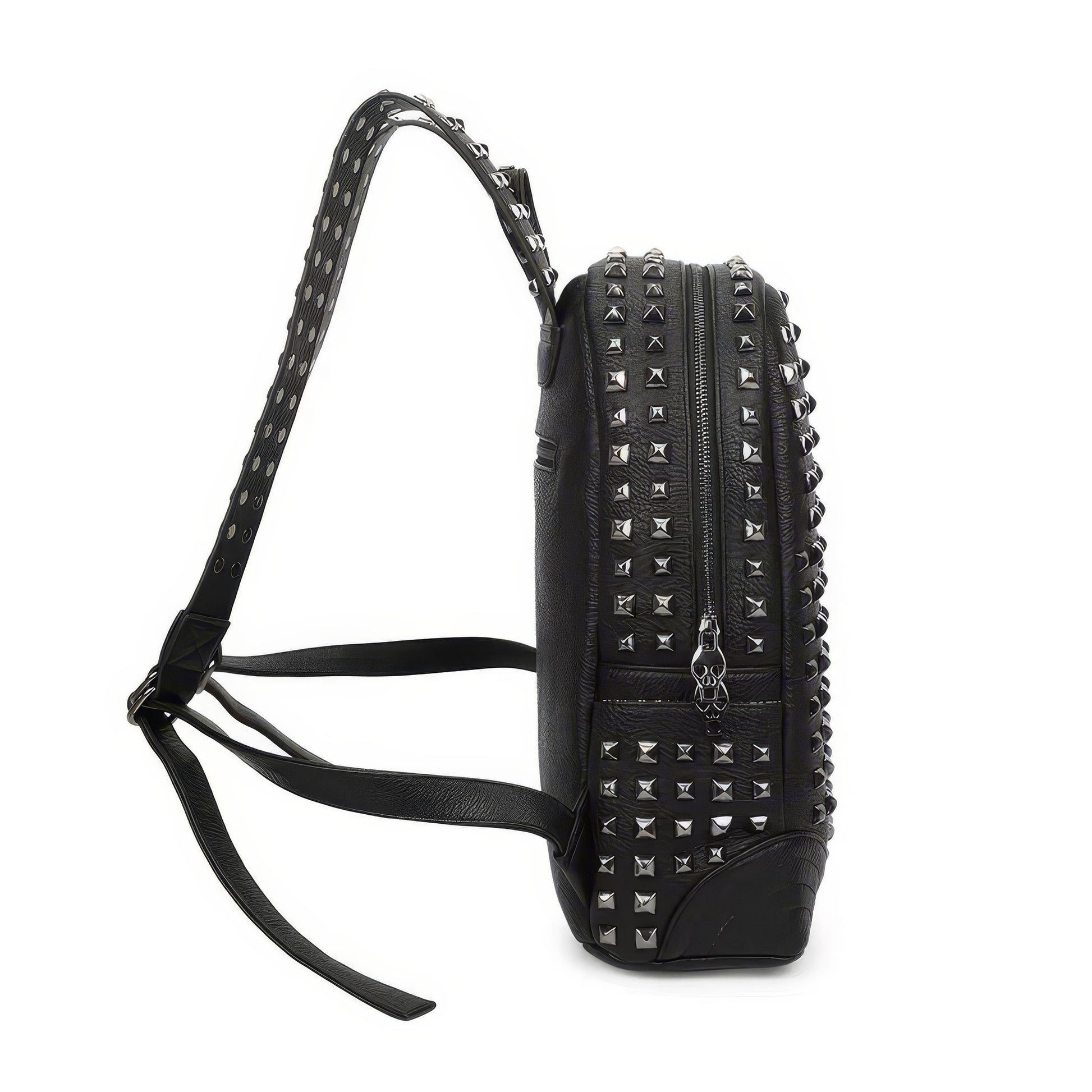 Studded Skull Patch Leather Backpack