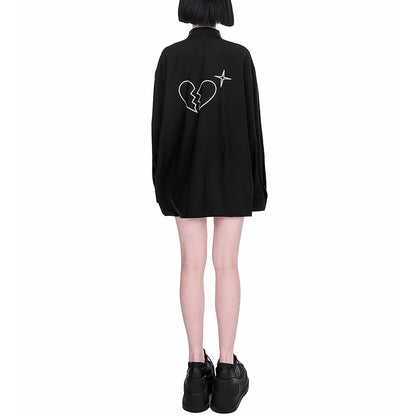 Broken Heart Embroidered Oversized Shirt