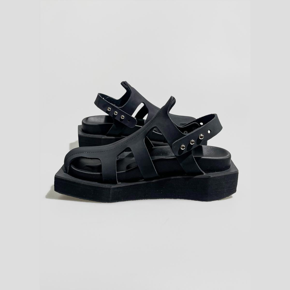 Black Cutout Platform Sandals