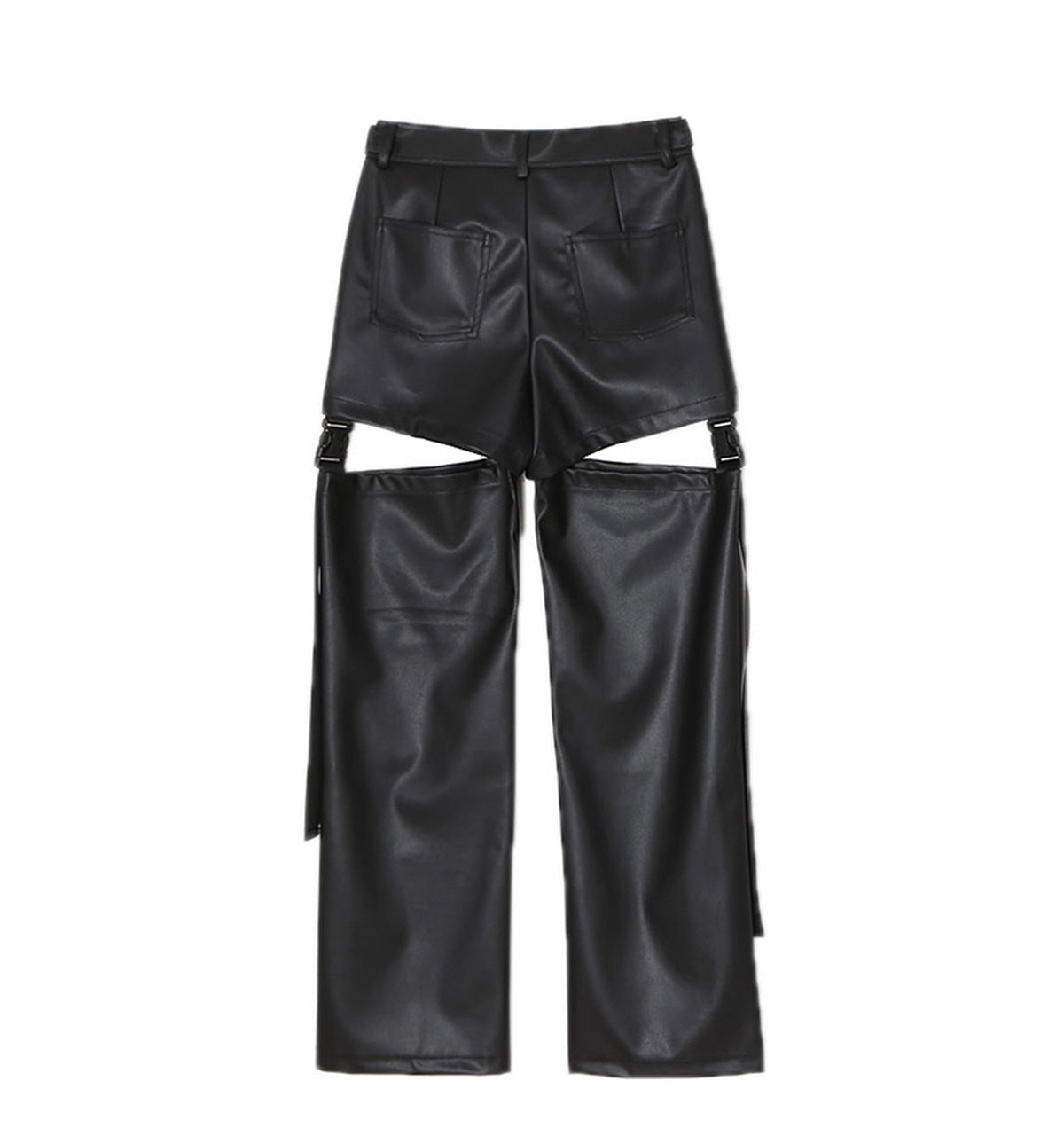 Strap Detail Cut-Out Faux Leather Pants