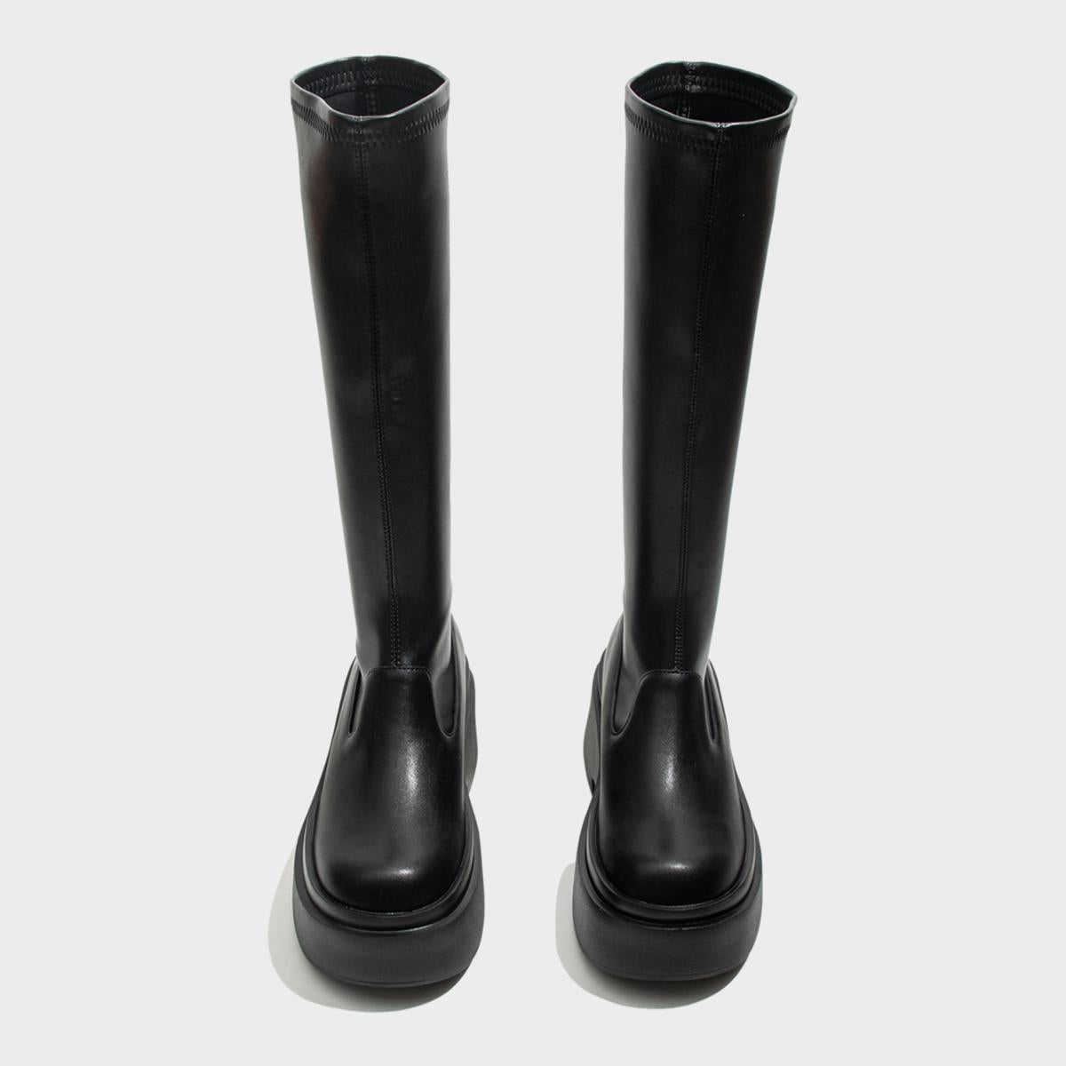 Black Sleek Platform Knee-High Boots