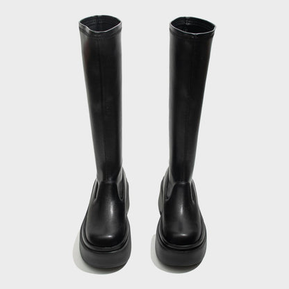 Black Sleek Platform Knee-High Boots