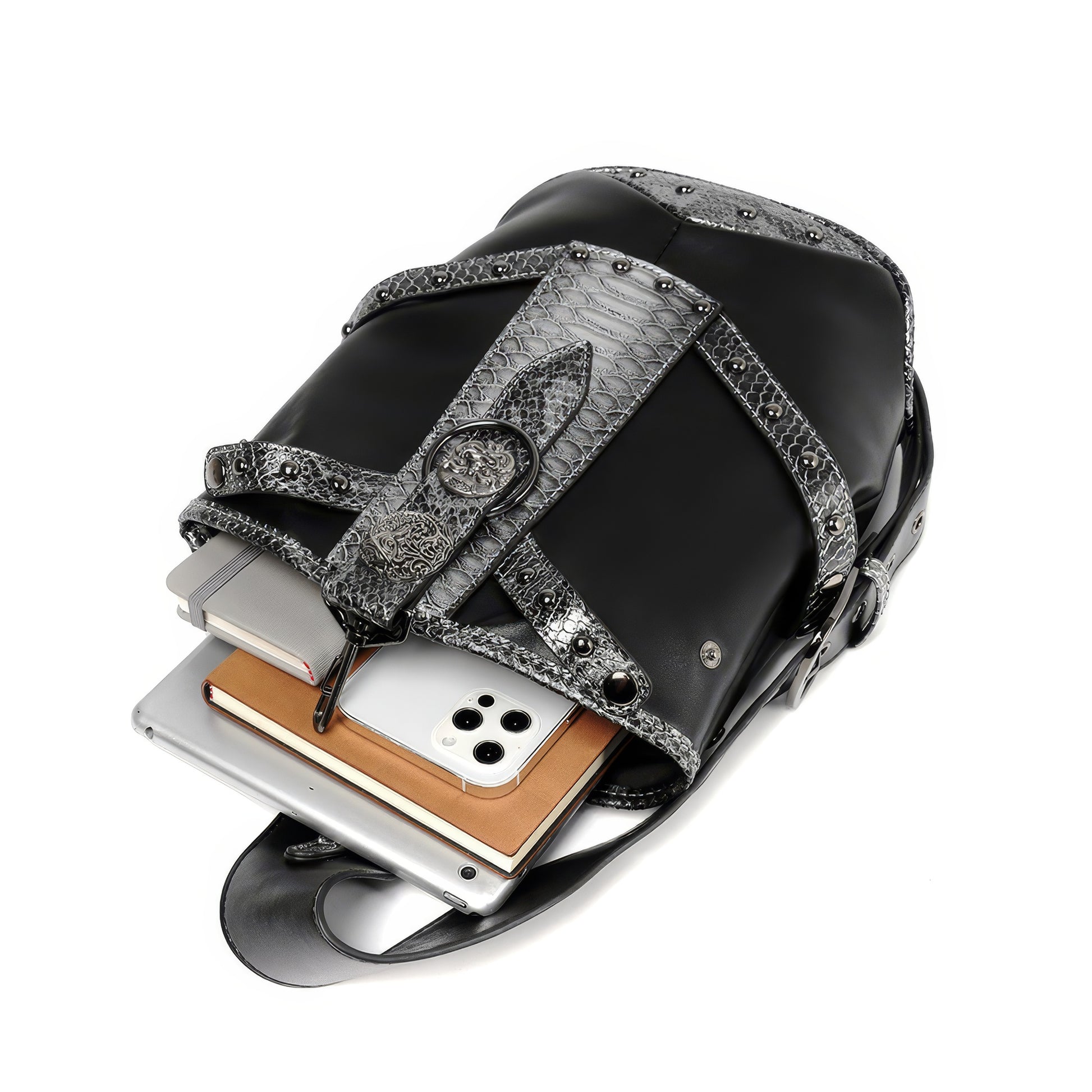 Snake Trim Buckle Detail Black Sling Bag
