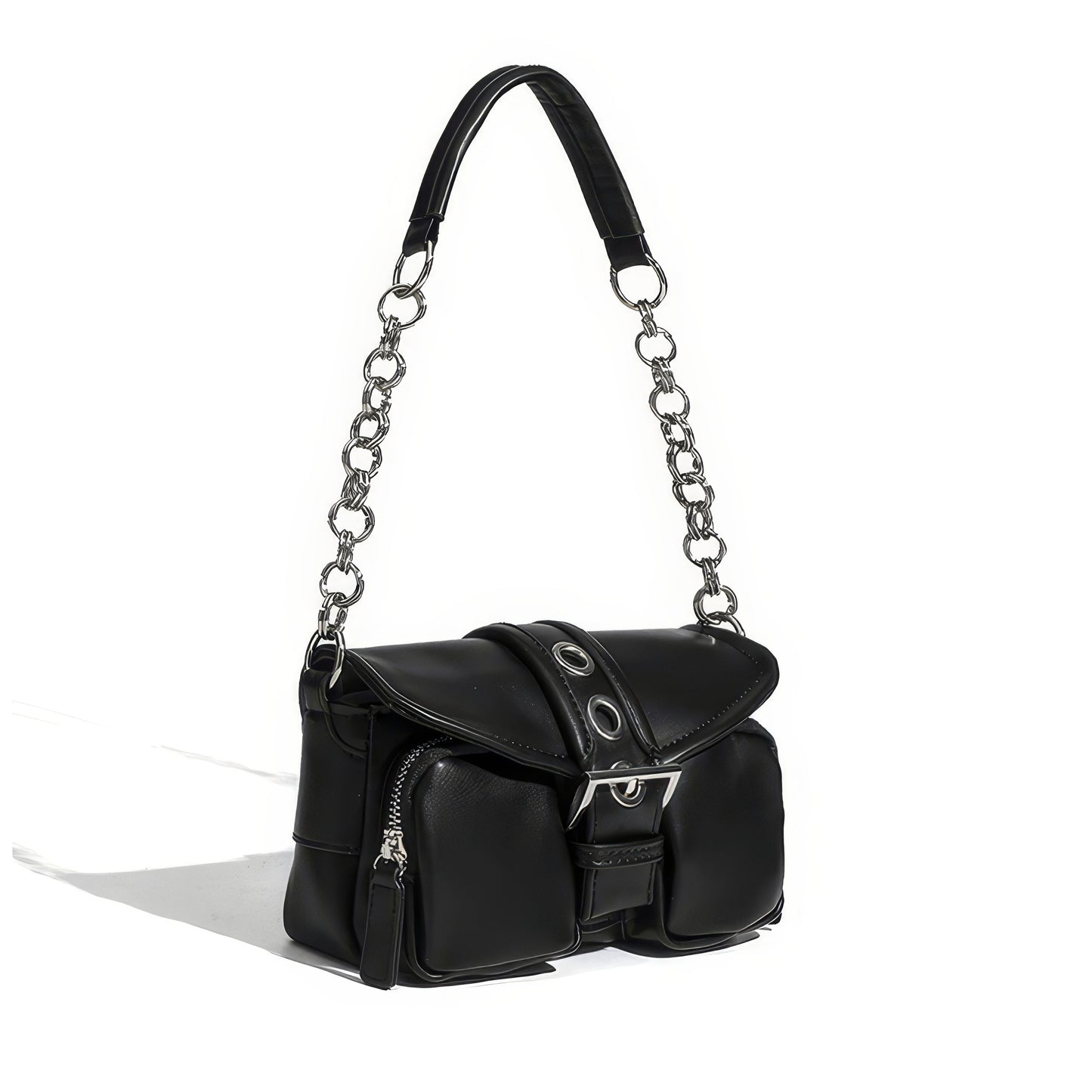 Chain Strap Buckled Pocket Shoulder Bag