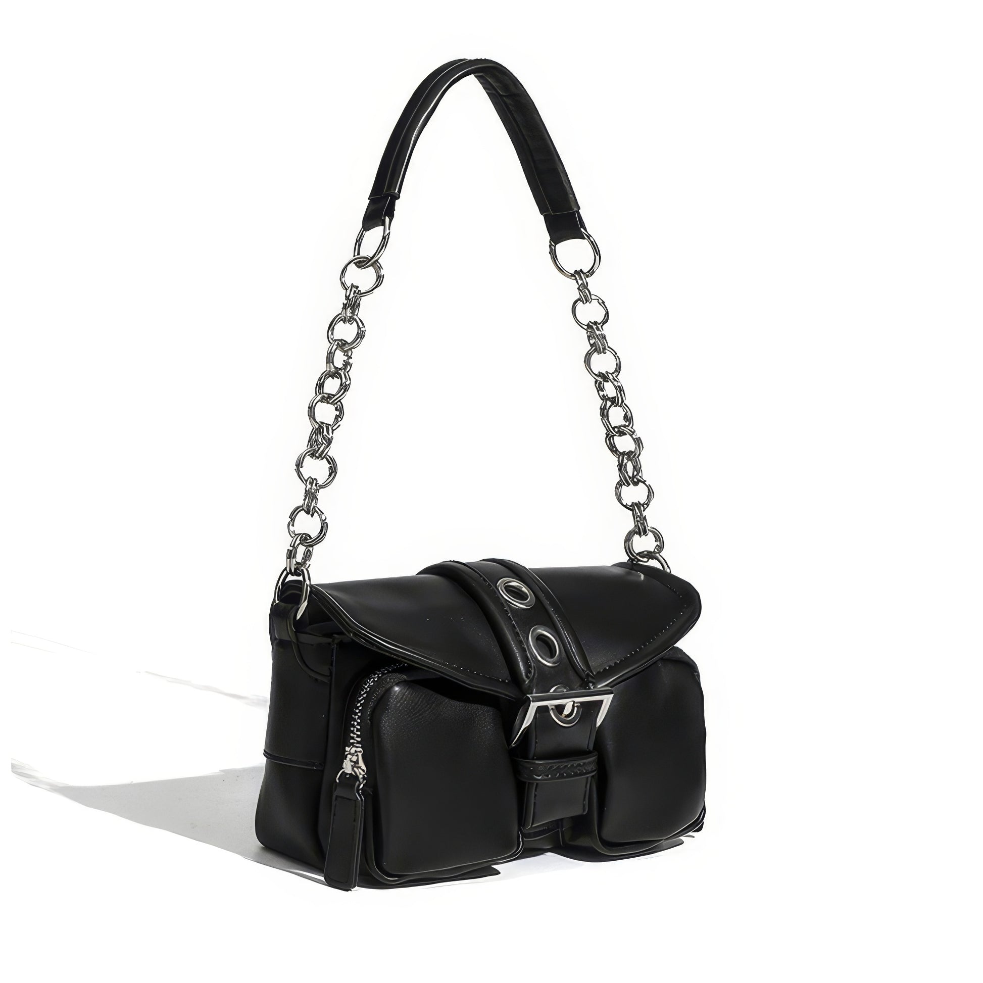 Chain Strap Buckled Pocket Shoulder Bag