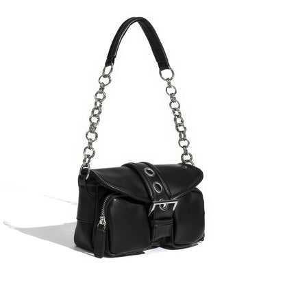 Chain Strap Buckled Pocket Shoulder Bag