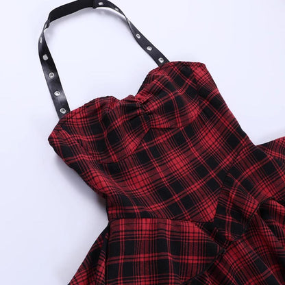 Plaid Halter Neck Layered Dress