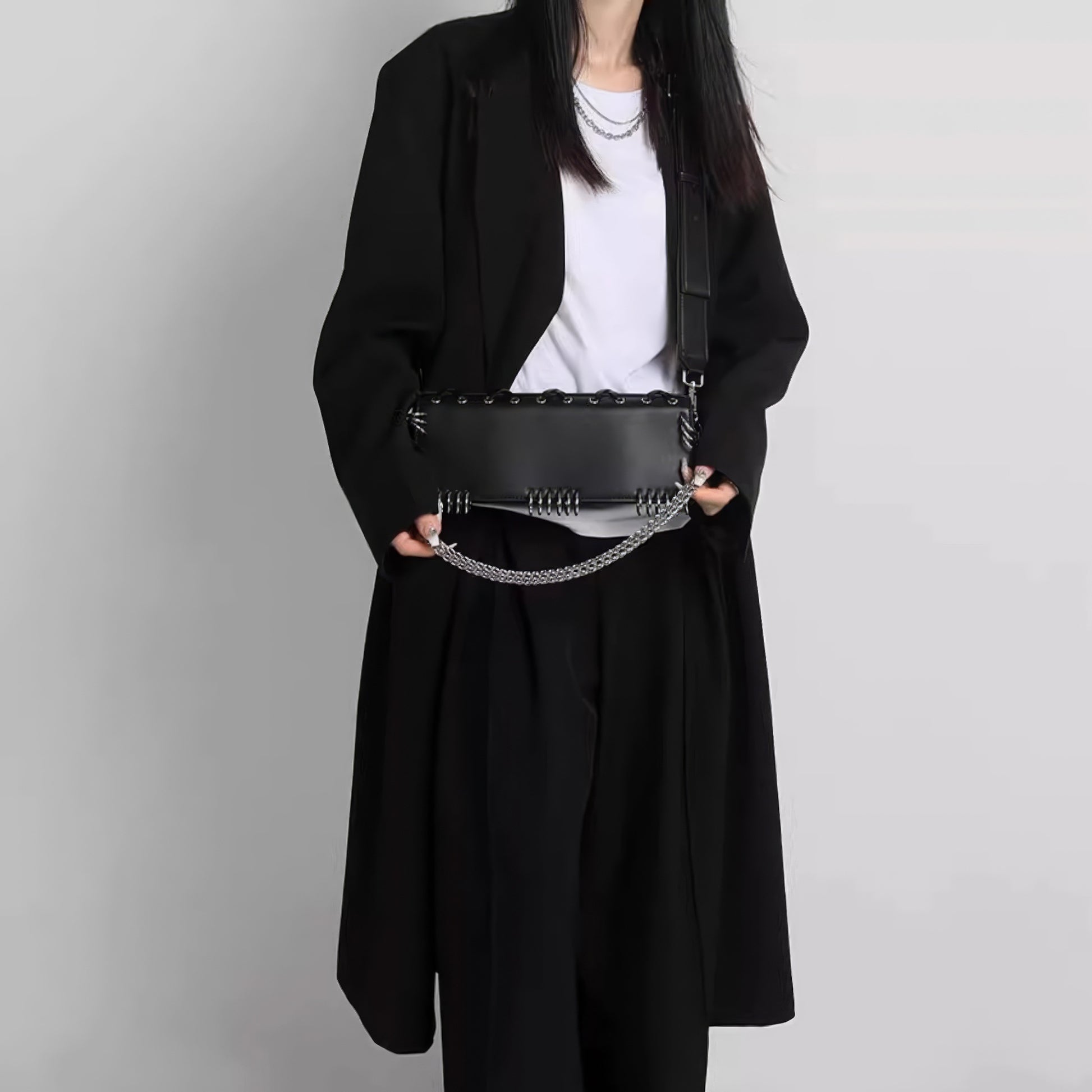 Metal Ring Lace-Up Faux Leather Bag