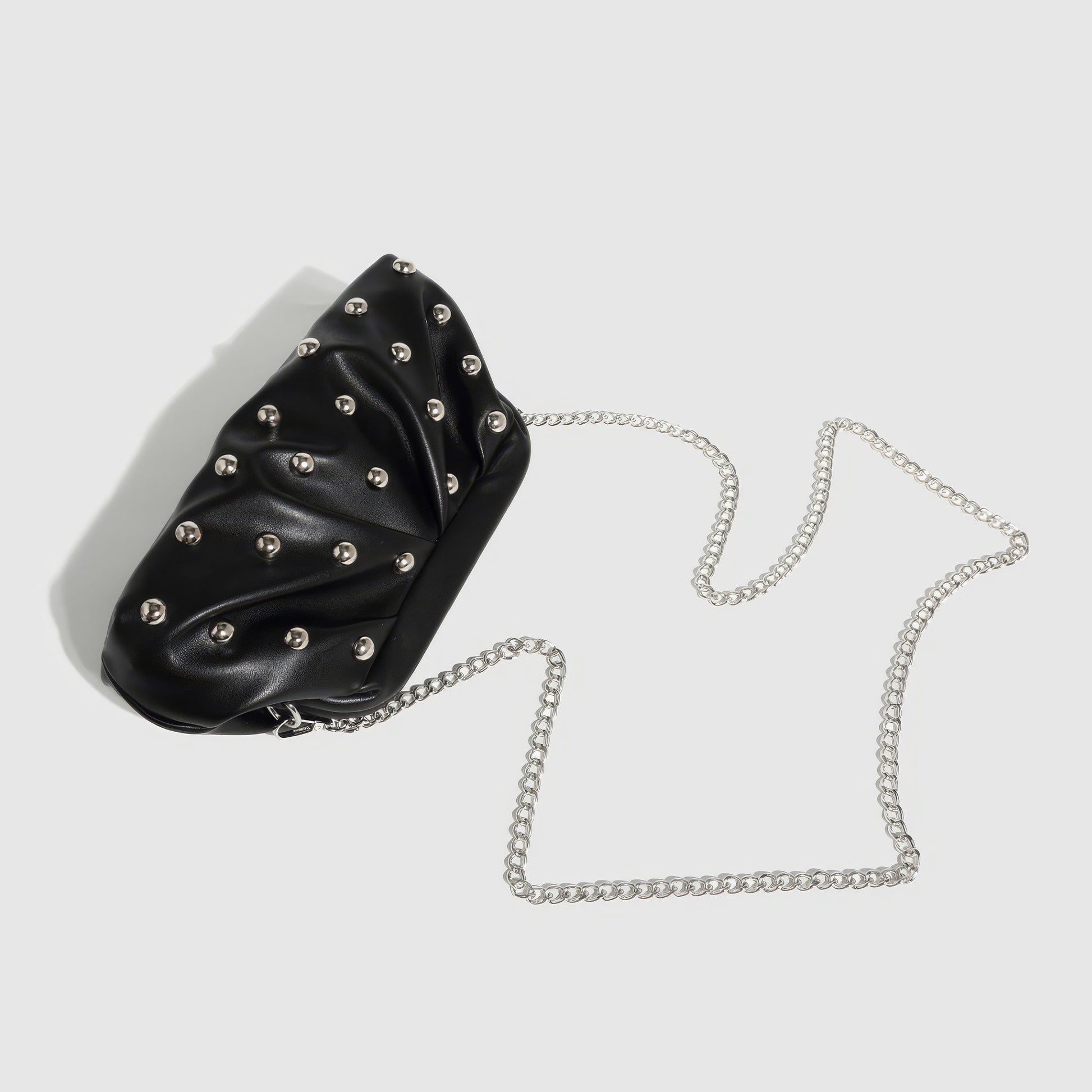 Ruched Dome Stud Chain Clutch