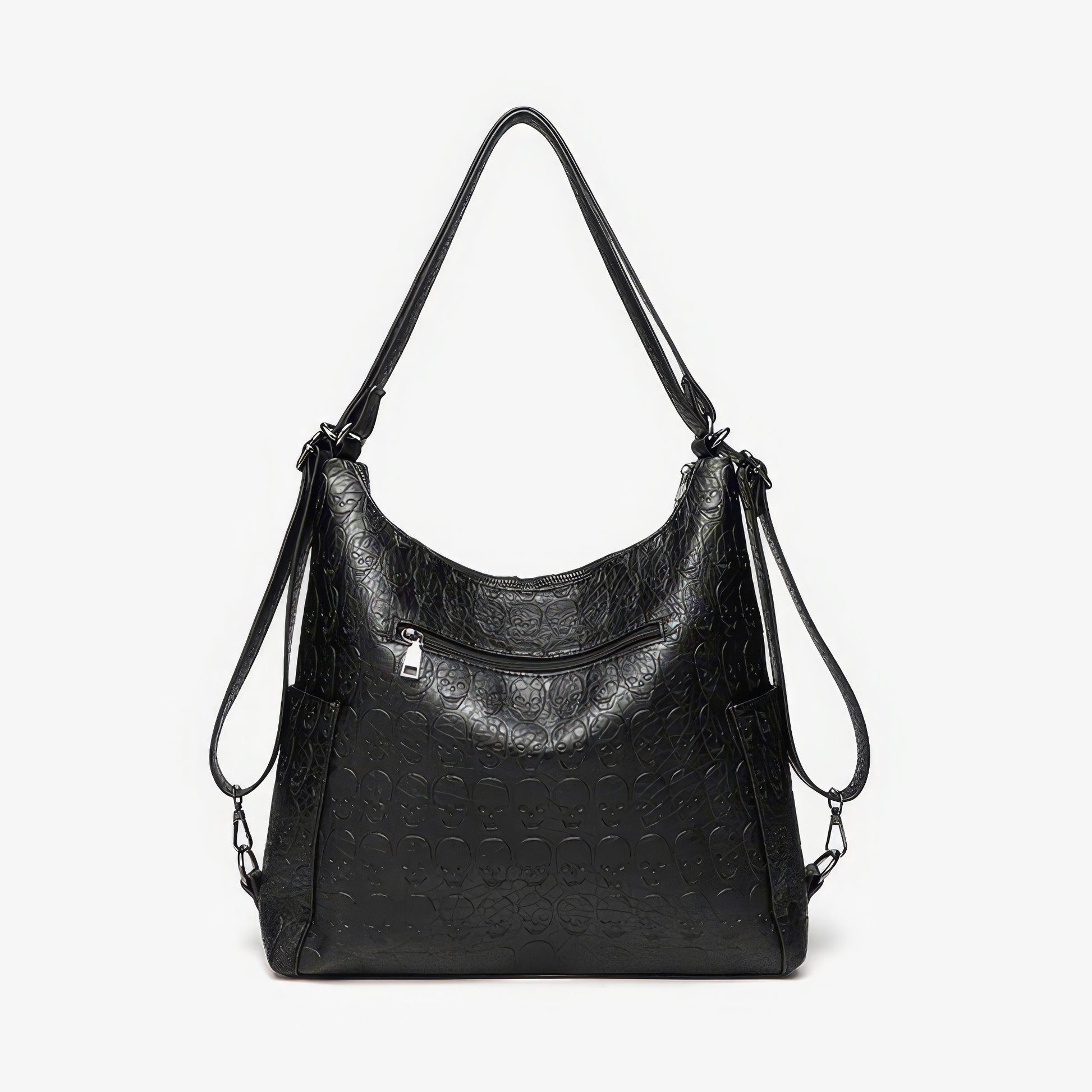 Skull Embossed Zip Detail Hobo Bag