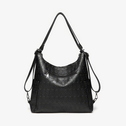 Skull Embossed Zip Detail Hobo Bag