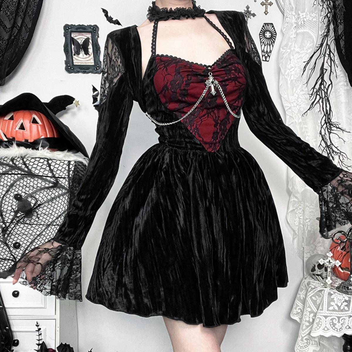 Velvet Lace Corset Mini Dress