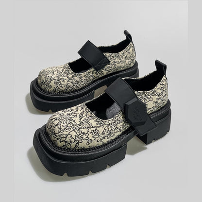 Apricot Floral Jacquard Platform Mary Janes