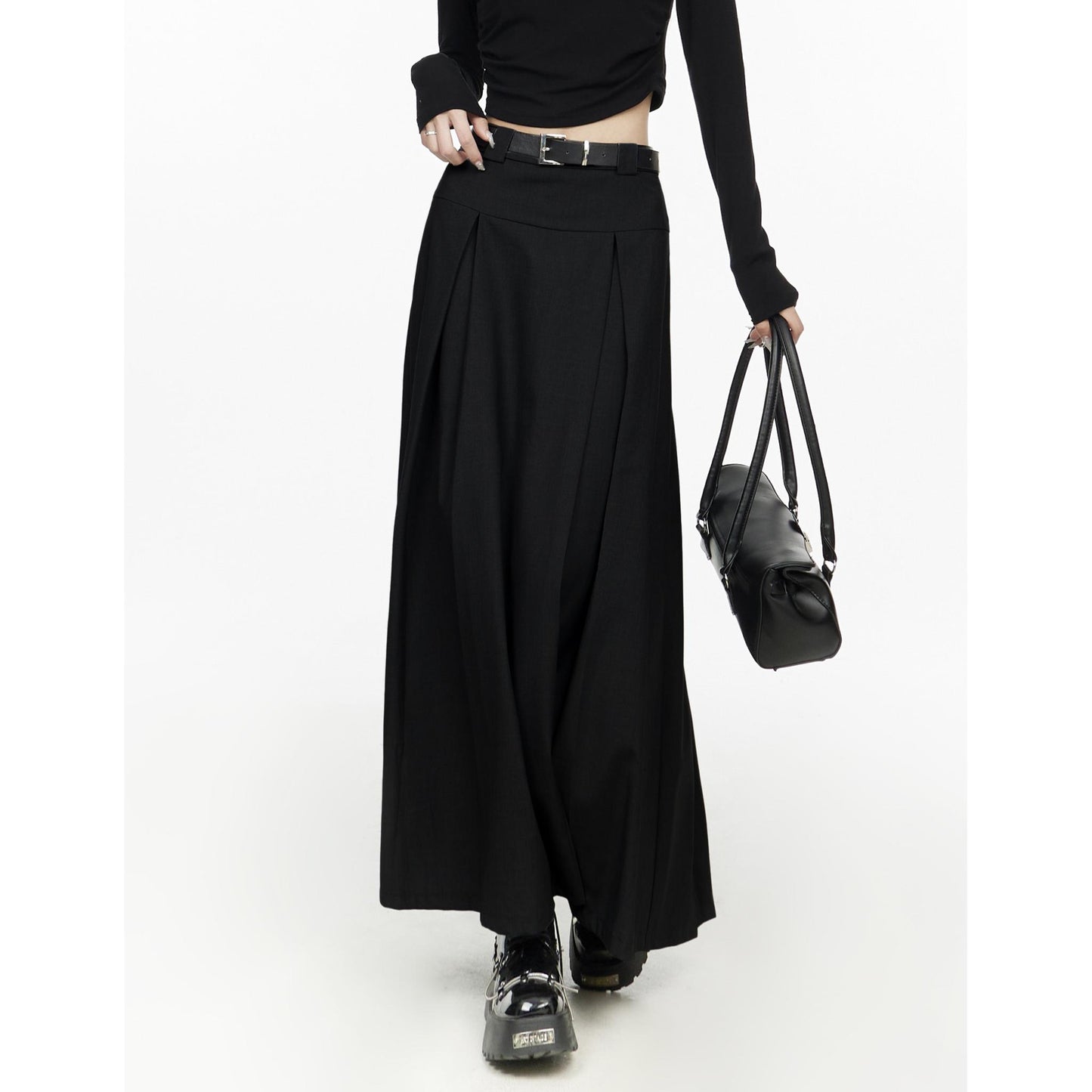Pleated High Waist Maxi Skirt