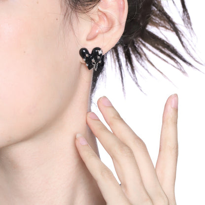 Studded Heart Chain Earrings