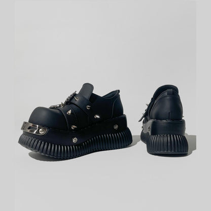 Metal Buckle Spiked Platform Shoes