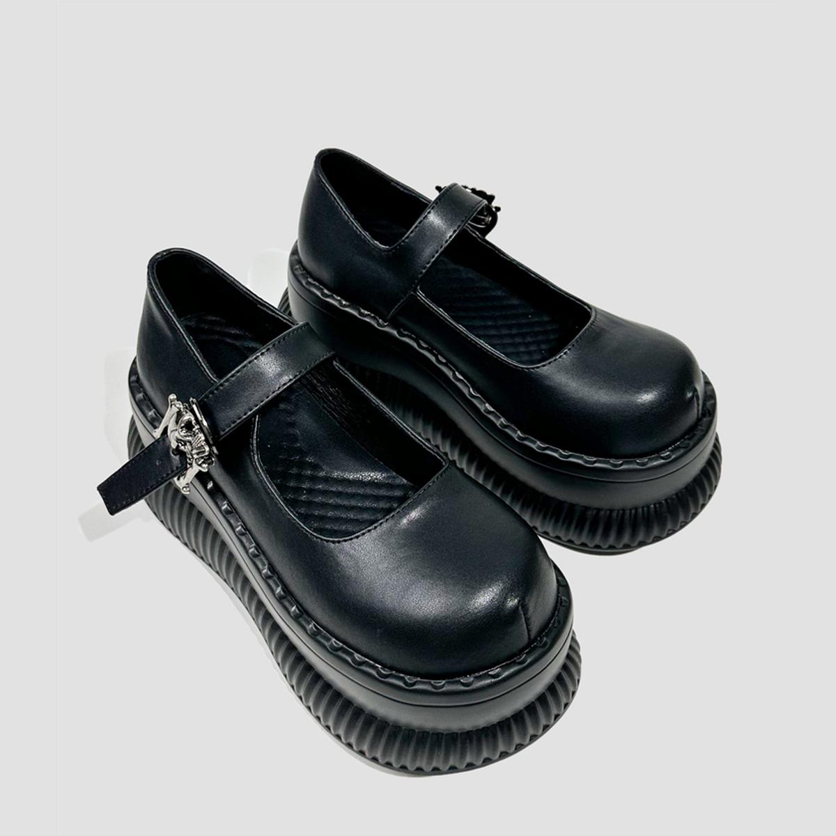 Black Platform Buckle Mary Jane Shoes