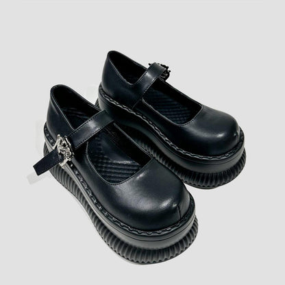 Black Platform Buckle Mary Jane Shoes