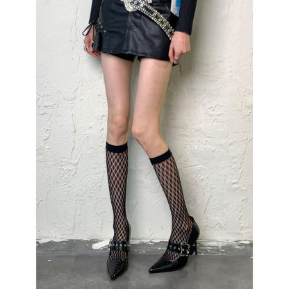 Mesh Diamond Pattern Knee-High Socks