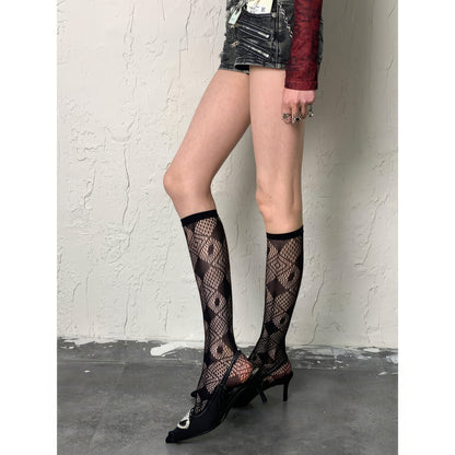 Diamond Circle Mesh Knee Socks