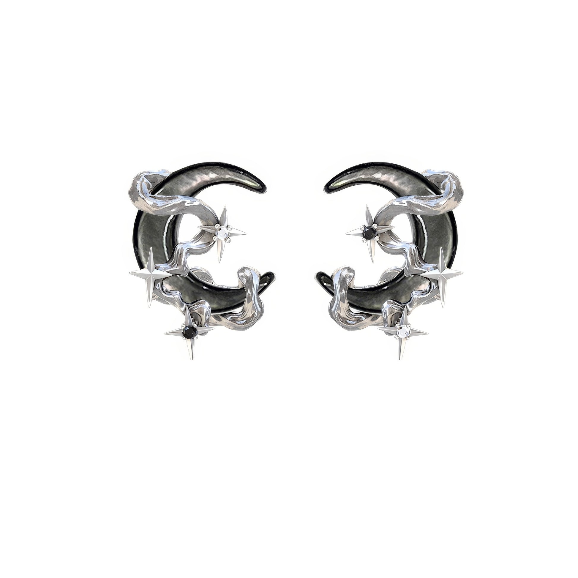 Moon Crescent Star Hoop Earrings