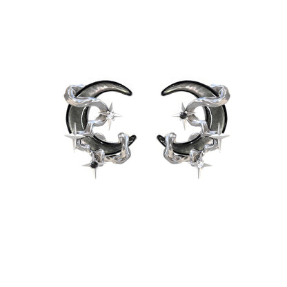 Moon Crescent Star Hoop Earrings