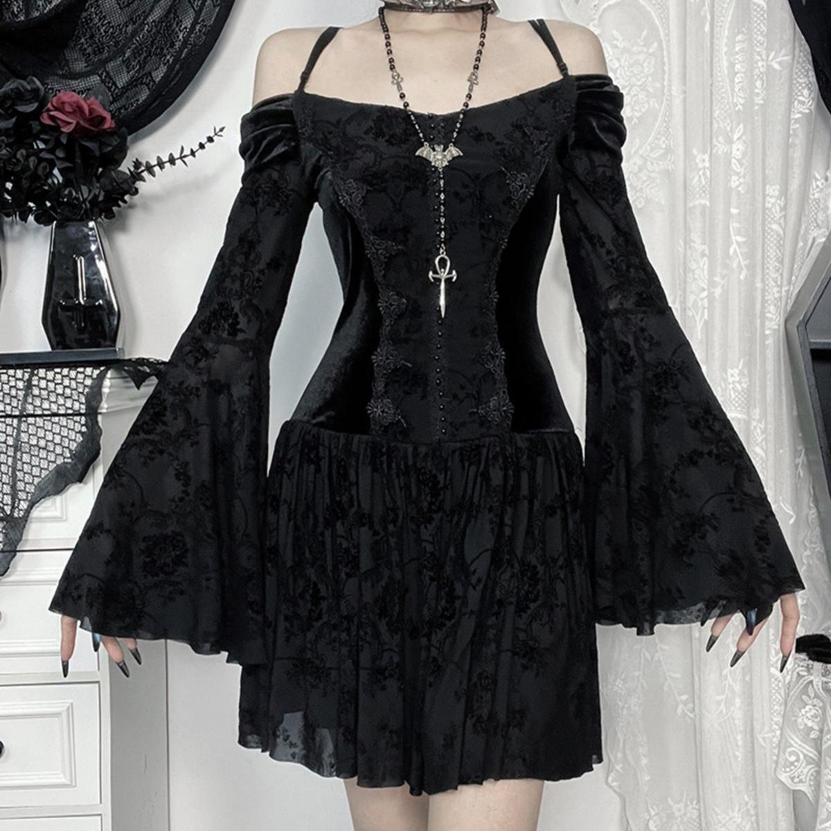 Velvet Bell Sleeve Off-Shoulder Dress