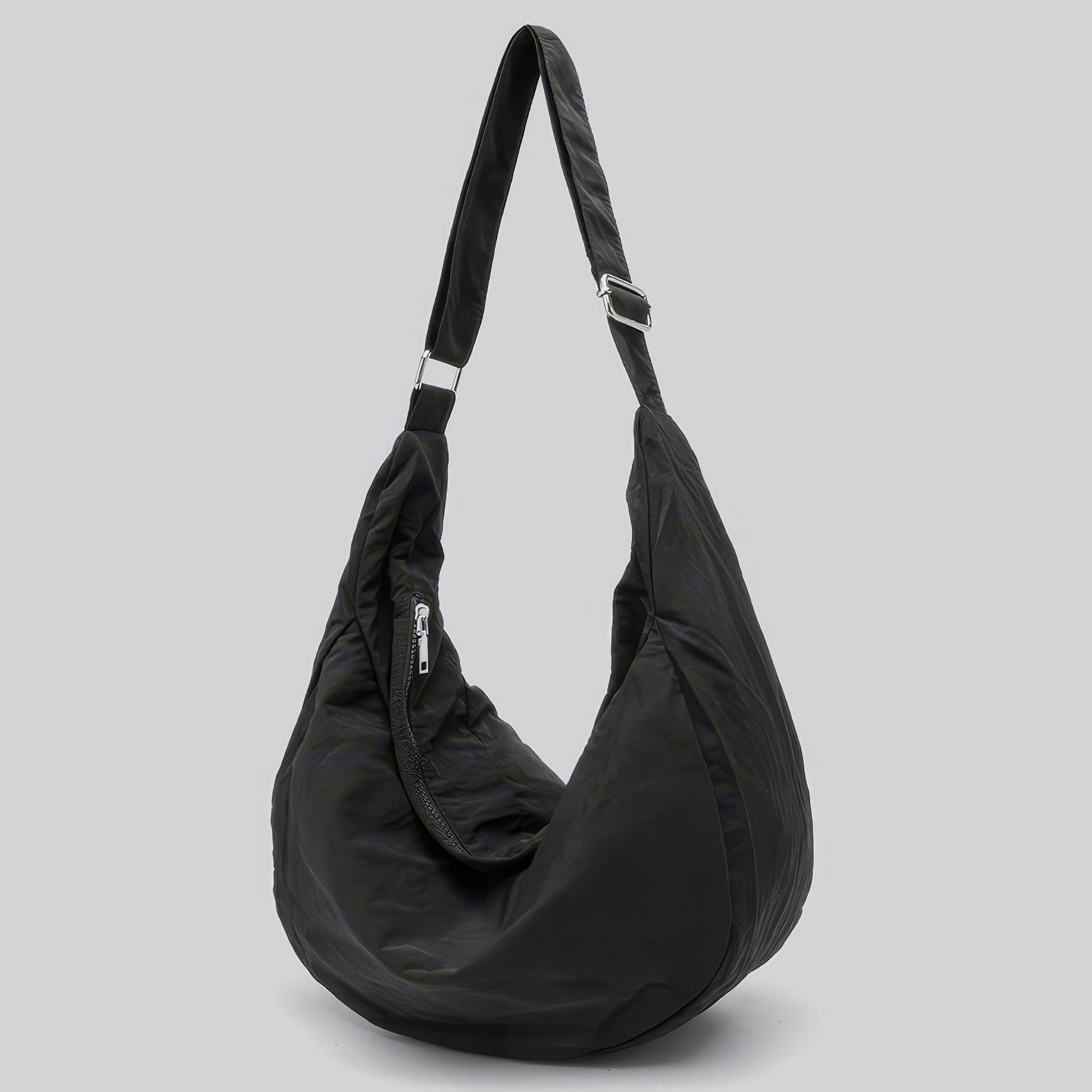 Soft Nylon Crescent Zip Shoulder Bag