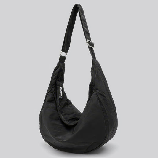 Soft Nylon Crescent Zip Shoulder Bag
