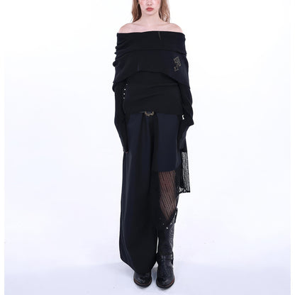 Off Shoulder Layered Knit Top with Studded Cross